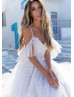 Cold Shoulder Ivory Lace Tulle Boho Wedding Dress